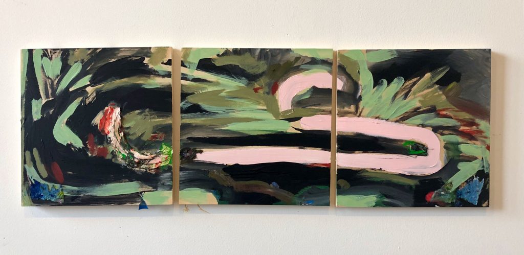 Garden hose, 2019 1 ft x 3 ft (triptych)  oil on panel